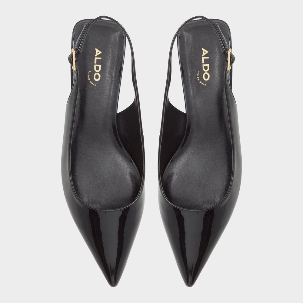 Aldo Glossy Black Pointed Kitten Heels